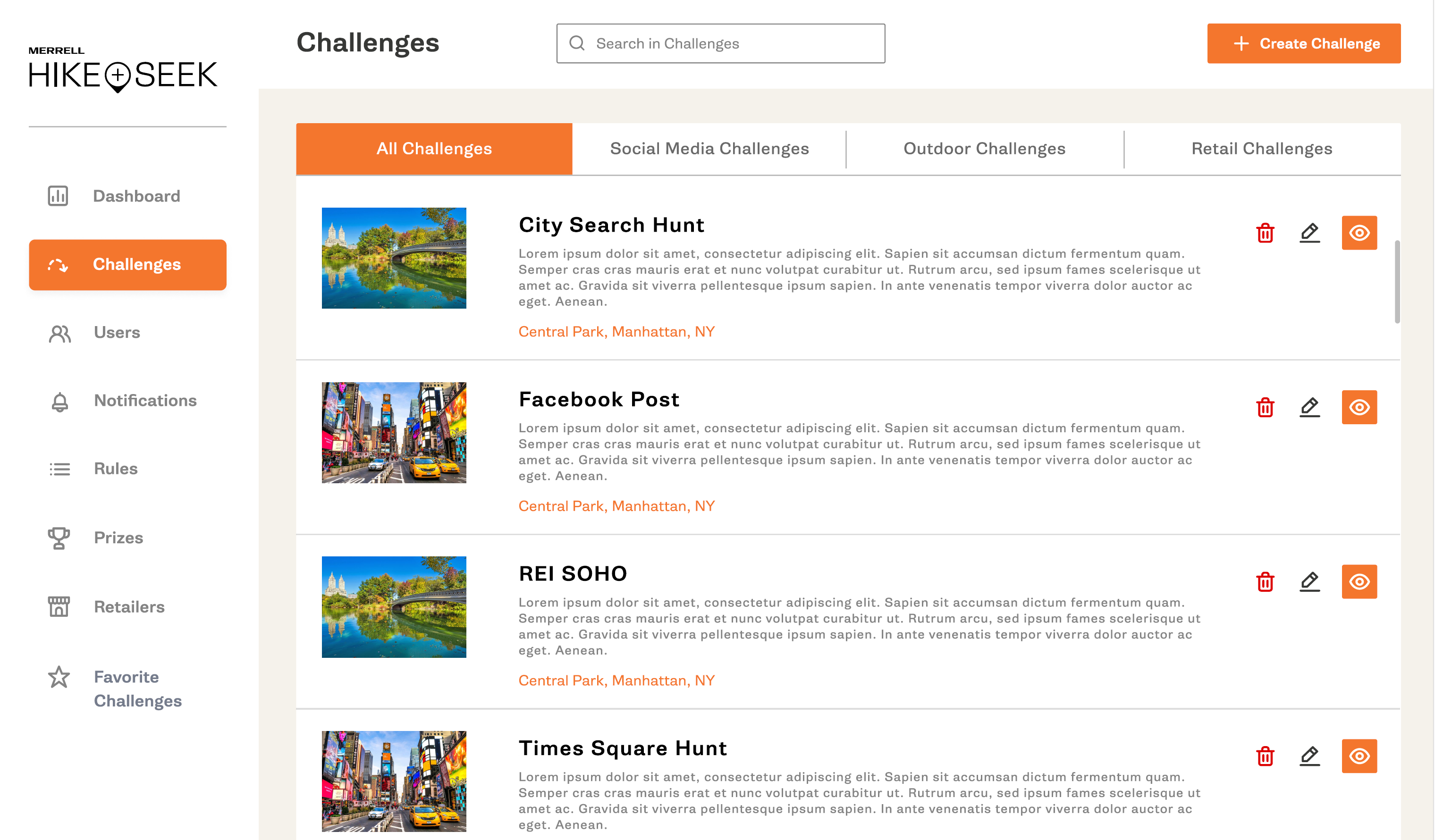 Merrell Admin Dashboard screenshot